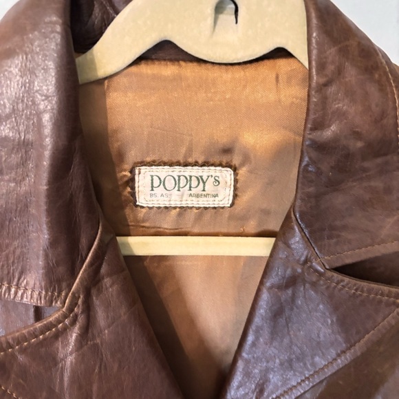 Vintage 1970’s Poppy’s Argetina Brown Rusty Colored Leather Jacket Sz Medium - Picture 4 of 15